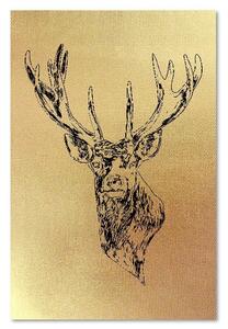 Obraz na plátně Zlatě kolorovaná kreslená hlava jelena Rozměry: 40 x 60 cm