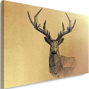 Obraz na plátně Zlatě zbarvená geometrická hlava jelena Velikost: 60 x 40 cm, Provedení: Obraz na plátně