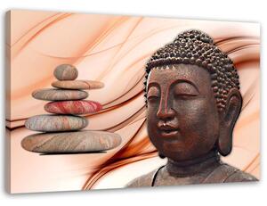 Obraz na plátně Hlava Buddhy a kameny - růžový Rozměry: 60 x 40 cm