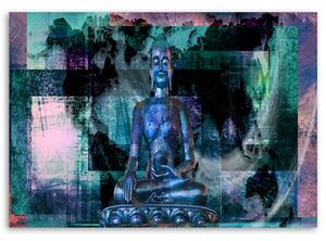 Obraz na plátně Buddha a abstraktní pozadí - modré Rozměry: 60 x 40 cm