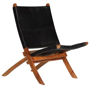 Skládací relaxační židle černá pravá kůže