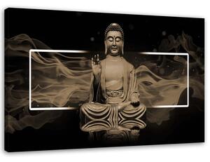 Obraz Meditující postava Buddhy - béžový Velikost: 60 x 40 cm, Provedení: Obraz na plátně