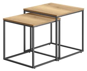 Set dvou čtvercových konferenčních stolků - dubové (černé nohy)