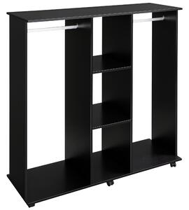 HOMCOM Skříň s kolečky - Oblečení, Skříň s závěsnou tyčí, Otevřené police, Organizér do ložnice 120x40x128cm Černá | Aosom
