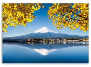 Obraz na plátně Hora Fuji, jezero a žluté listy Rozměry: 60 x 40 cm