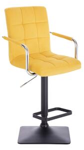Barová židle VERONA VELUR na černé základně - žlutá