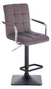 Barová židle VERONA VELUR na černé základně - tmavě šedá