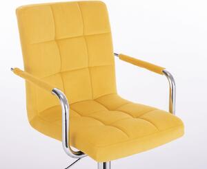 Barová židle VERONA VELUR na stříbrném talíři - žlutá