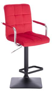 Barová židle VERONA VELUR na černé základně - červená