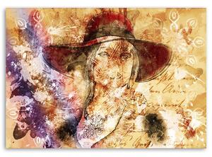 Obraz na plátně Žena s červeným kloboukem Rozměry: 60 x 40 cm