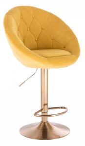Barová židle VERA VELUR na zlatém talíři - žlutá
