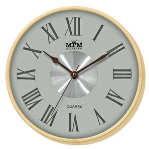 MPM Světle hnědé nástěnné kulaté hodiny MPM E01.2976.51.H (MPM Světle hnědé nástěnné kulaté hodiny MPM E01.2976.51.H)