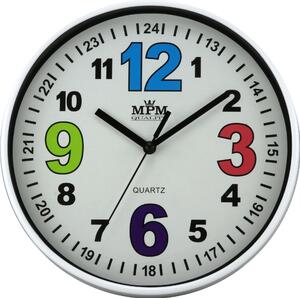 MPM Bílé dětské barevné kulaté hodiny MPM E01.3686