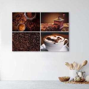 Obraz na plátně Zrnková káva, mlýnek a káva Rozměry: 60 x 40 cm