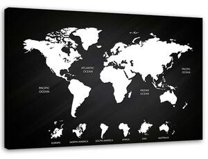 Obraz na plátně Mapa světa a kontinenty Rozměry: 60 x 40 cm