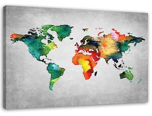 Obraz na plátně Barevná mapa světa na betonu Rozměry: 60 x 40 cm