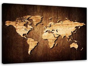 Obraz na plátně Dřevěná mapa světa Rozměry: 60 x 40 cm