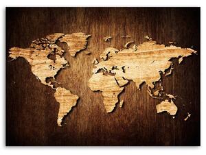 Obraz na plátně Dřevěná mapa světa Rozměry: 60 x 40 cm
