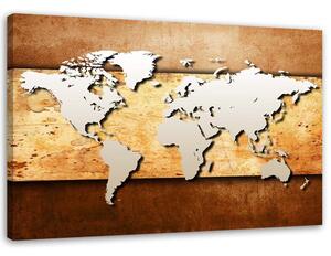 Obraz na plátně Mapa světa na dřevěném prkně Rozměry: 60 x 40 cm