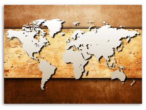 Obraz na plátně Mapa světa na dřevěném prkně Rozměry: 60 x 40 cm