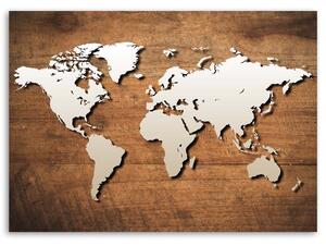 Obraz na plátně Mapa světa na dřevěné desce Rozměry: 60 x 40 cm