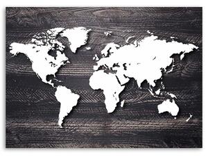 Obraz na plátně Mapa světa na šedém dřevě Rozměry: 60 x 40 cm