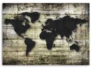 Obraz Černá mapa světa na deskách Velikost: 60 x 40 cm, Provedení: Panelový obraz