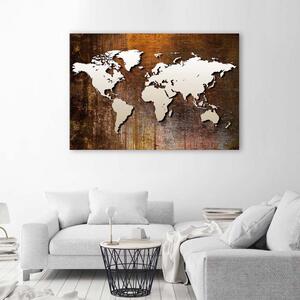 Obraz na plátně Mapa světa na dřevě Rozměry: 60 x 40 cm