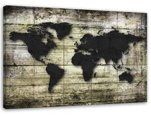 Obraz na plátně Černá mapa světa na deskách Rozměry: 60 x 40 cm