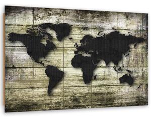 Obraz Černá mapa světa na deskách Velikost: 60 x 40 cm, Provedení: Panelový obraz