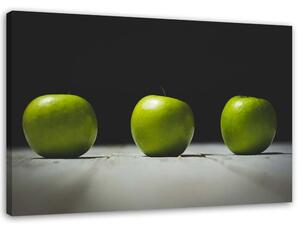 Obraz na plátně Tři zelená jablka Rozměry: 60 x 40 cm