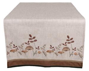Hnědý bavlněný běhoun s podzimním motivem přírody a houbiček Little Fall Jewels – 50x140 cm