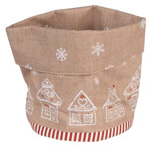 Textilní košík na pečivo s motivem perníkových domečků Gingerbread Bliss – 15x16 cm