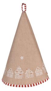 Hnědá kulatá bavlněná utěrka s motivem perníkových domečků Gingerbread Bliss – 80 cm