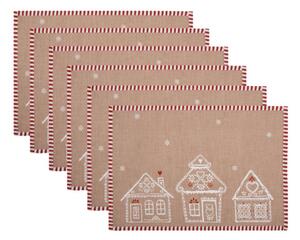 Sada 6 bavlněných prostírání s motivem perníkových domečků Gingerbread Bliss – 48x33 cm
