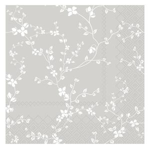 Chic Antique Papírový ubrousek šedý s bílými květy