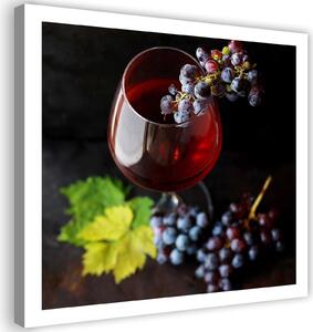Obraz na plátně Červené víno a hrozny Rozměry: 30 x 30 cm