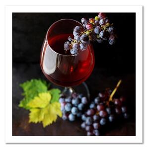 Obraz na plátně Červené víno a hrozny Rozměry: 30 x 30 cm