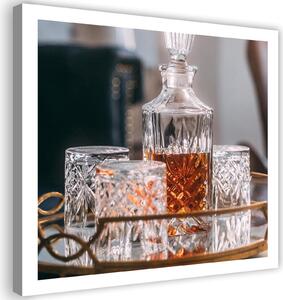 Obraz na plátně Whisky - karafa a sklenice Rozměry: 30 x 30 cm