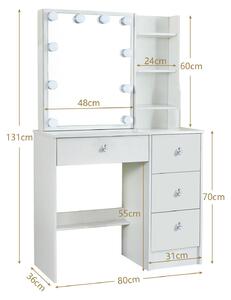 Zrcadlo s osvětlením LED, bílé barvy - 3 režimy osvětlení a nastavitelná intenzita - dřevěné - moderní, minimalistický design