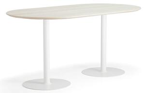 AJ Produkty Barový stůl METRIC, oválný, 2000x1000x900 mm, bílá/jasan