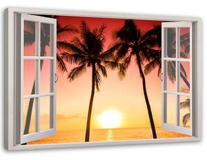 Obraz na plátně Okno - slunce a palmy Rozměry: 60 x 40 cm