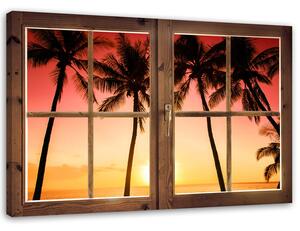 Obraz na plátně Okno - palmy a slunce Rozměry: 60 x 40 cm