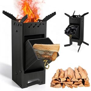 Raketový krb z masivní oceli - 12x12x29 cm - Přenosný venkovní gril/krb