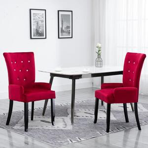Jídelní židle s područkami červená samet