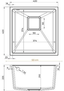 Sink Quality Argon 50, kuchyňský granitový dřez 420x420x225 mm + chromový sifon, černá, SKQ-ARG.C.1KBO.50.X
