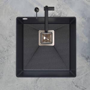 Sink Quality Argon 50, kuchyňský granitový dřez 420x420x225 mm + chromový sifon, černá, SKQ-ARG.C.1KBO.50.X