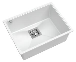 Sink Quality Argon 60, kuchyňský granitový dřez 550x420x225 mm + chromový sifon, bílá, SKQ-ARG.W.1KBO.60.X