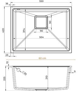Sink Quality Argon 60, kuchyňský granitový dřez 550x420x225 mm + chromový sifon, černá skvrnitá-Brocade, SKQ-ARG.B.1KBO.60.X