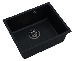 Sink Quality Crypton 55, kuchyňský granitový dřez 460x375x205 mm + černý sifon, černá skvrnitá, SKQ-CRY.B.1KBO.55.XB